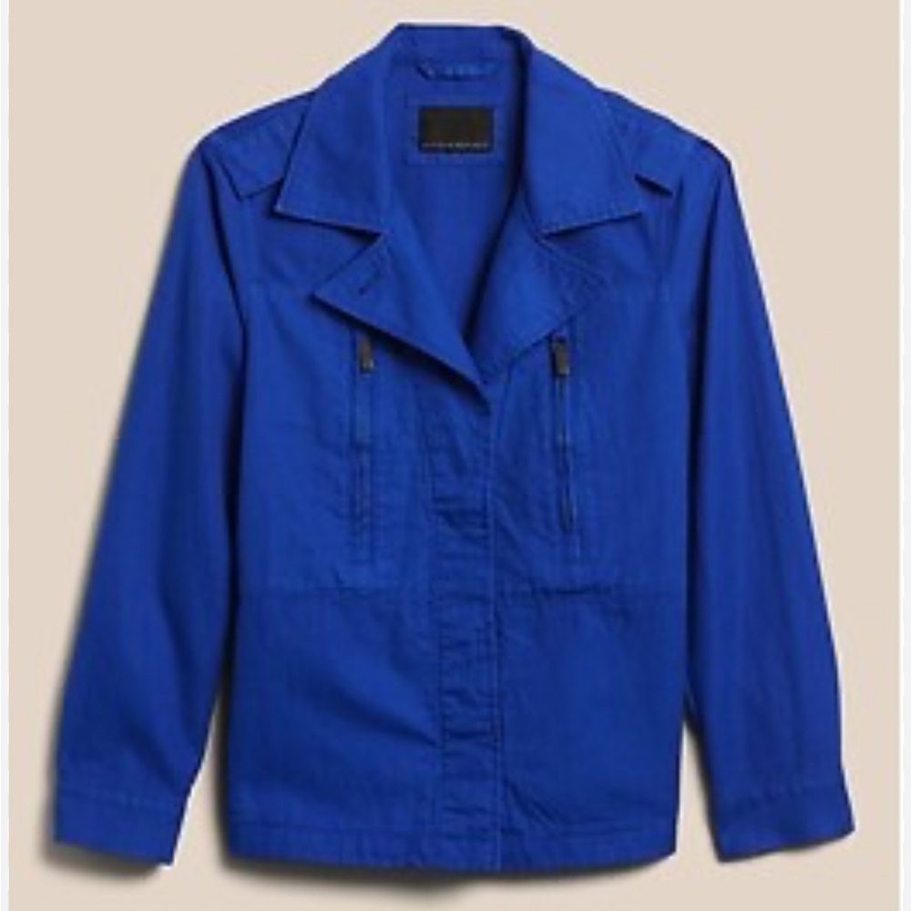 Banana Republic petite cotton-linen utility jacket in vintage blue M